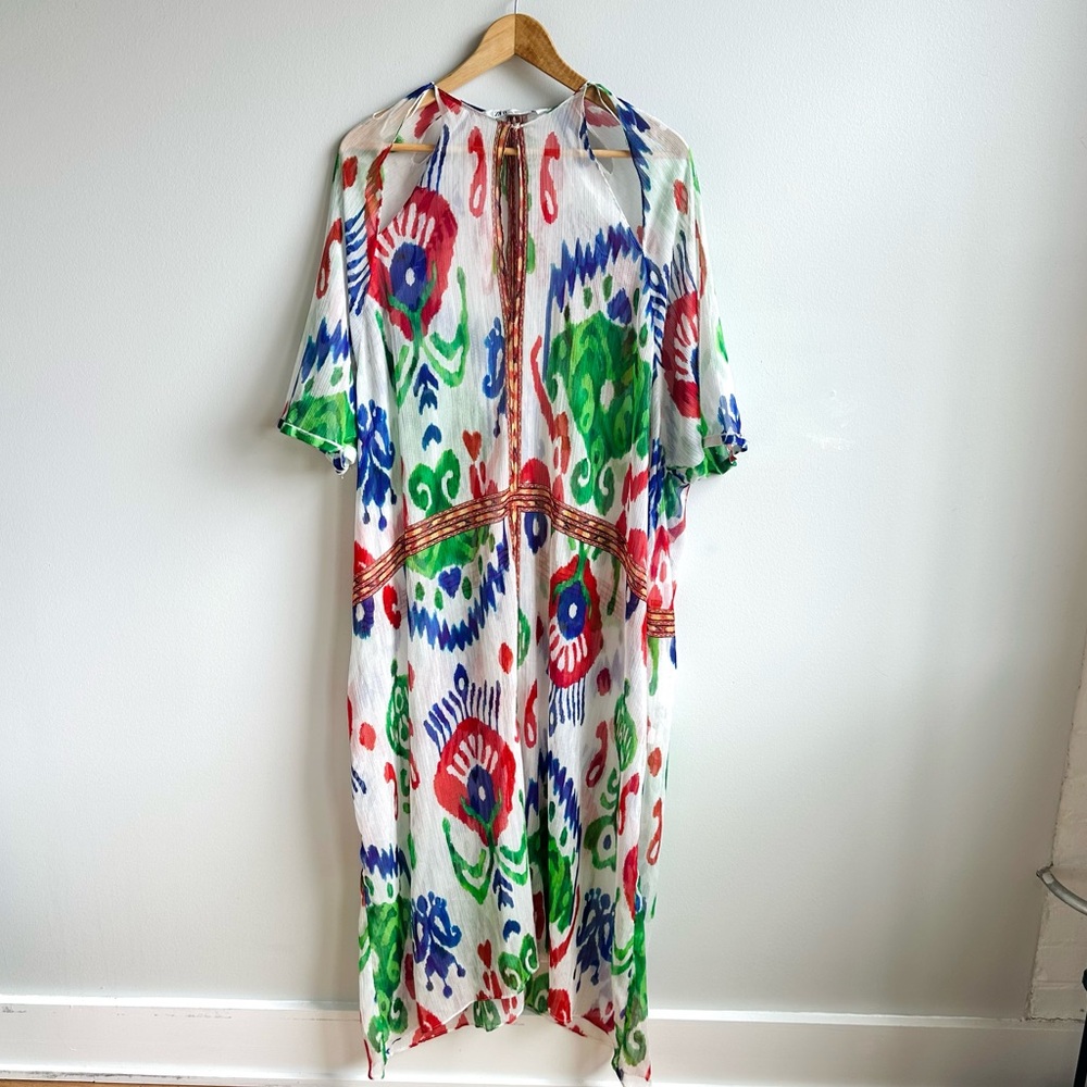 ZARA Sheer Beach Cover-Up  Kimono Kaftan Sz M
